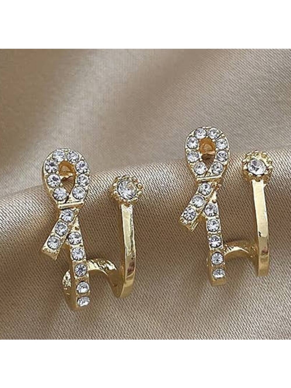 Gold Cubic Zirconia CZ Faux Double Hoop Stud Post Earrings ~ NEW